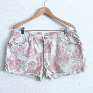 Current/Elliot The Boyfriend Red Rose Print Raw Hem Shorts Size 31 Romantic